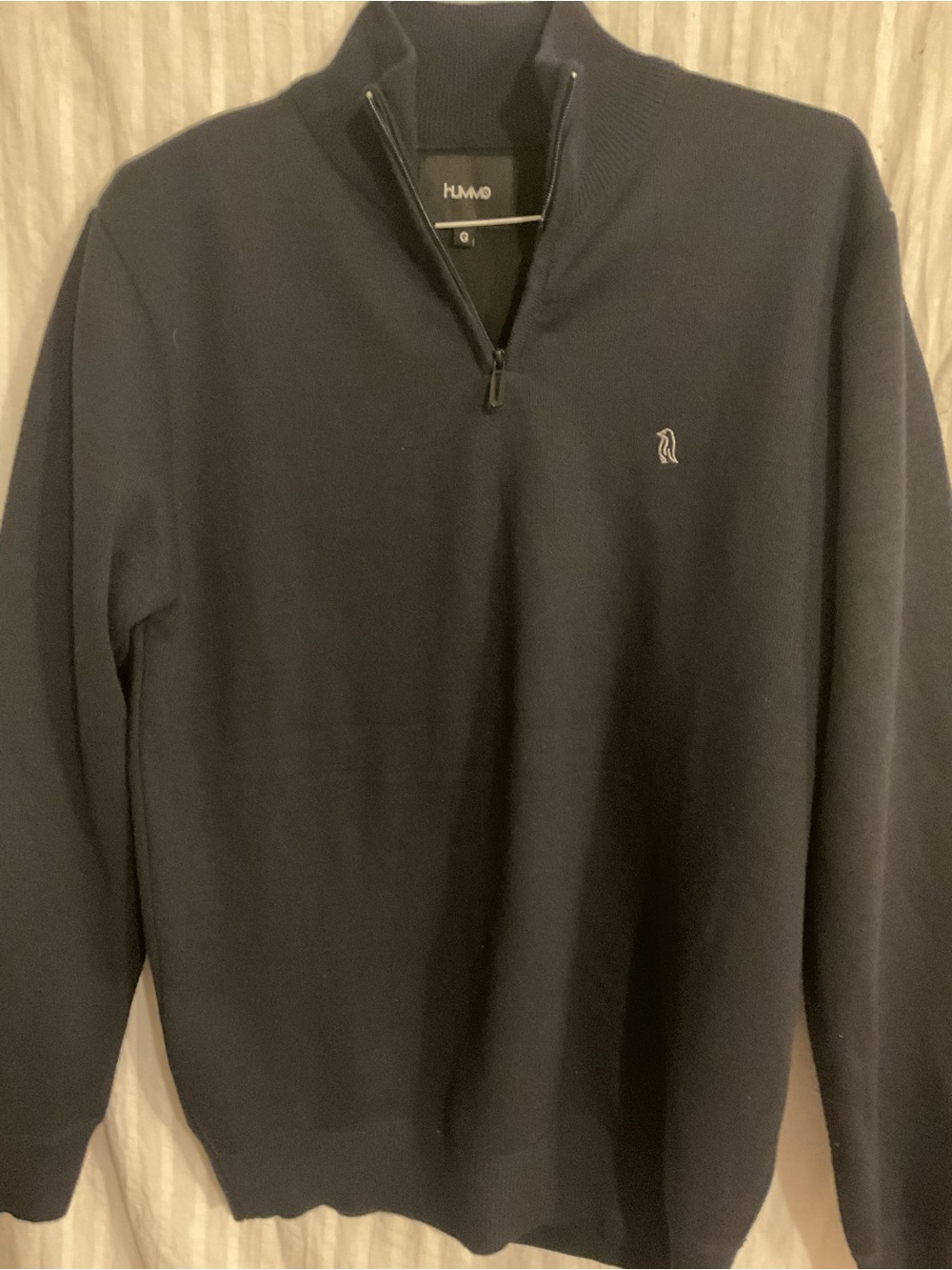 Hummo Mens Half-Zip Ribbed Knit Sweater - Navy Sz.L